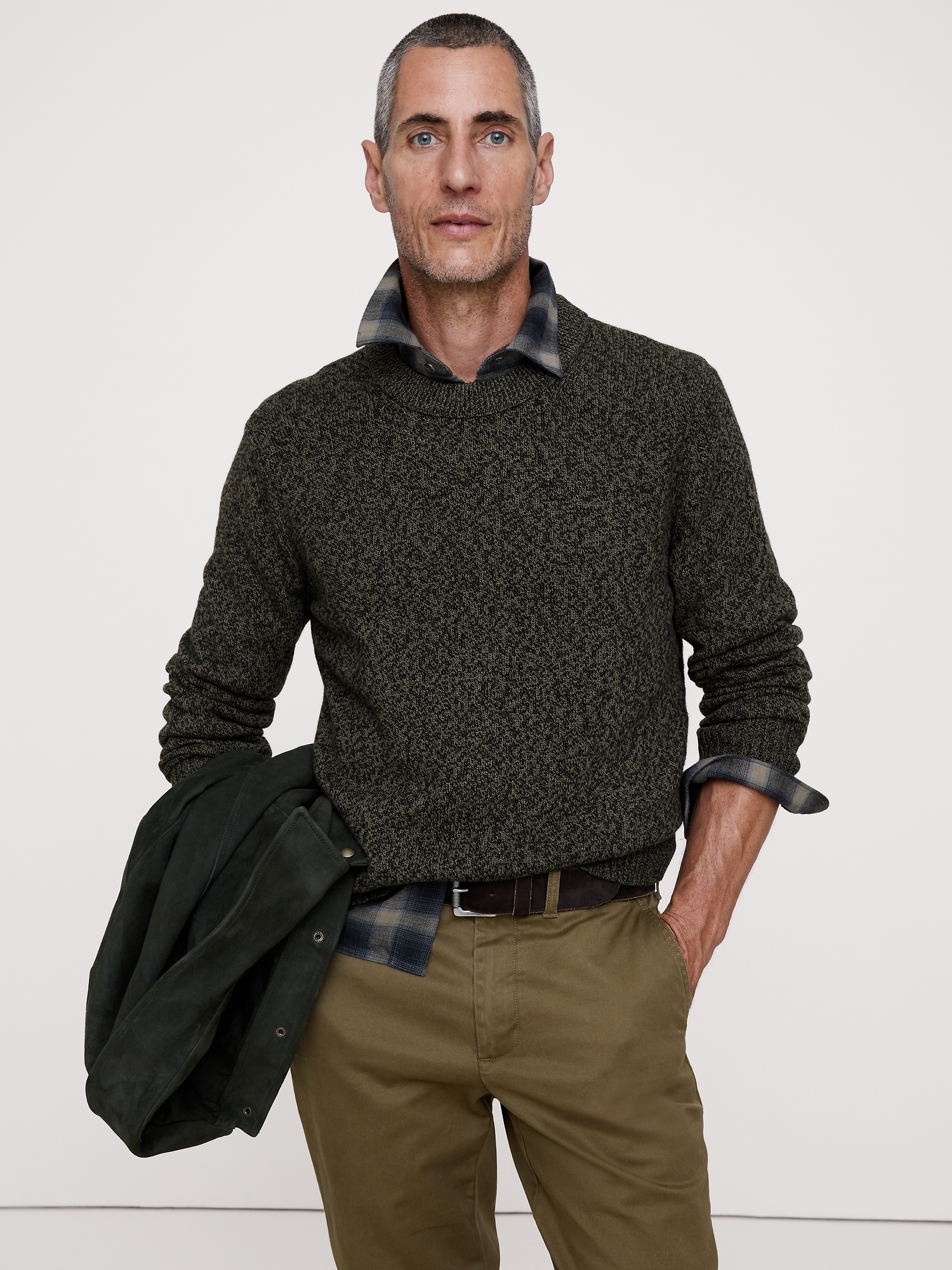 Marled Italian Cotton-Cashmere Crew-Neck Sweater