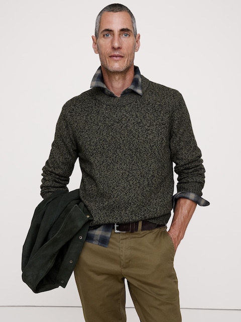 Marled Italian Cotton-Cashmere Crew-Neck Sweater