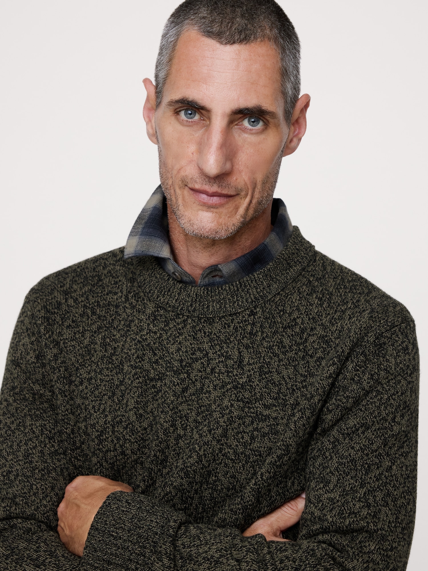 Marled Italian Cotton-Cashmere Crew-Neck Sweater - thumbnail 3