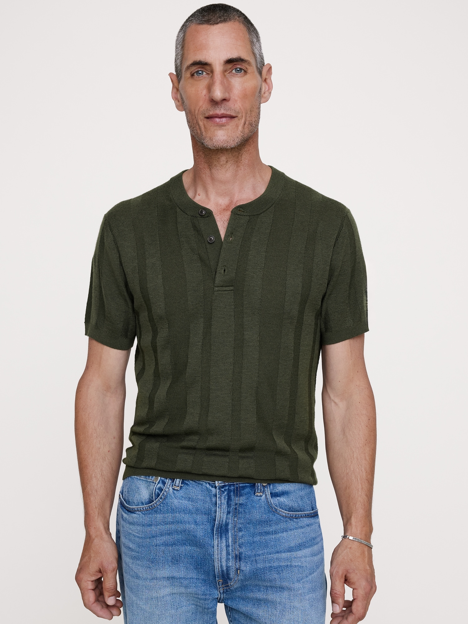Image number 1 showing, Merino Short-Sleeve Henley Sweater