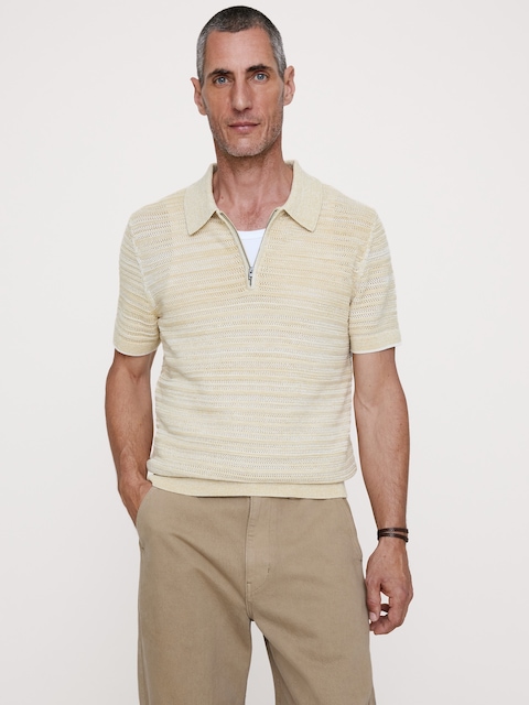 Cotton-Linen Mesh Zip Polo
