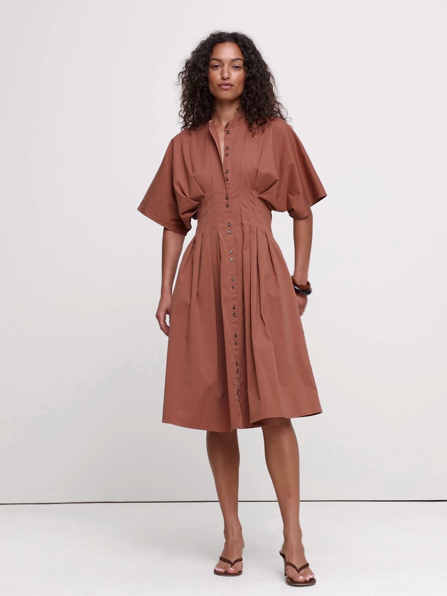 Stretch-Cotton Pleated Midi Shirt Dress - thumbnail 5