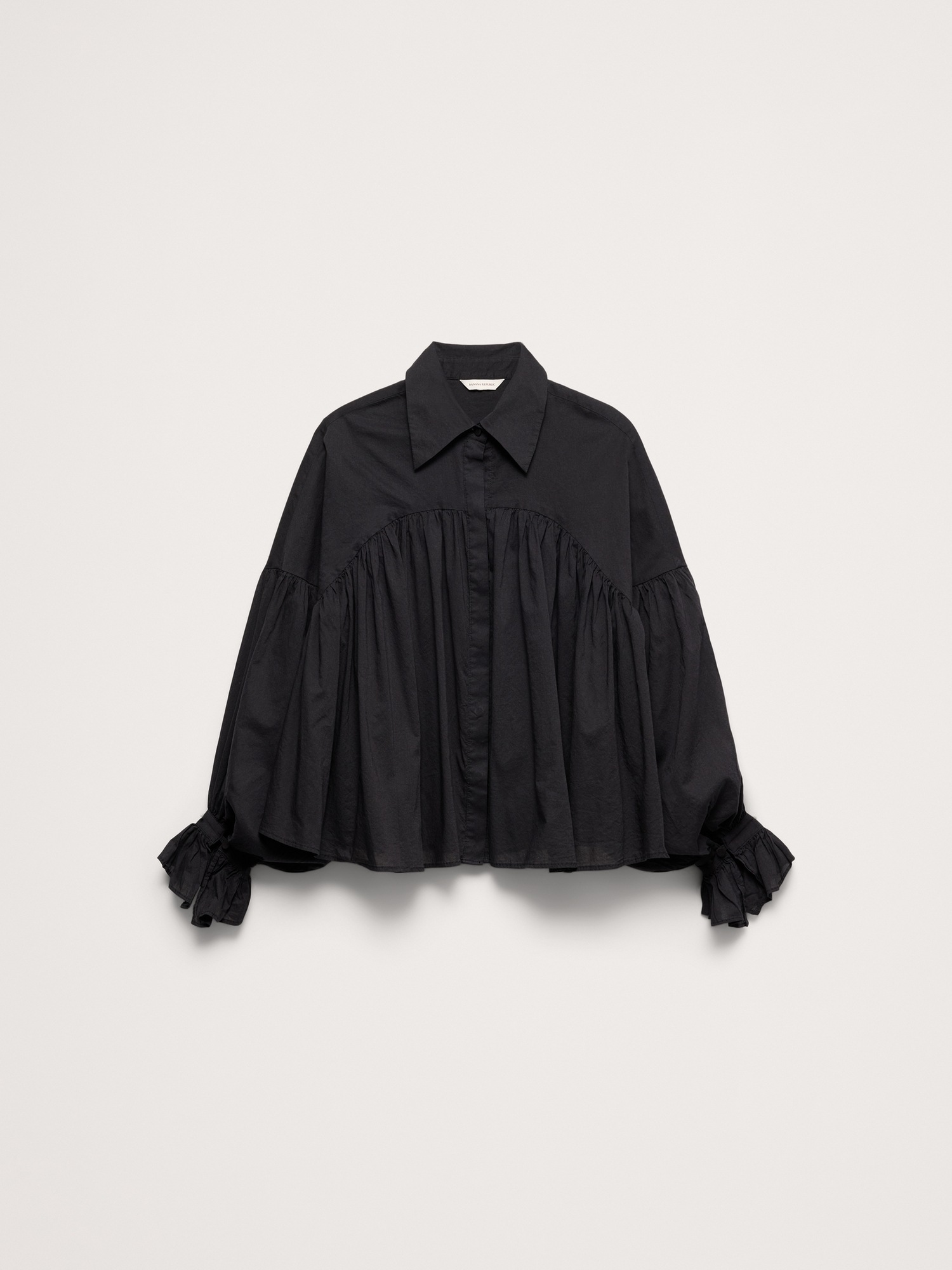 Женская рубашка Banana Republic Cotton Balloon-Sleeve, цвет: Чёрный — фото 4