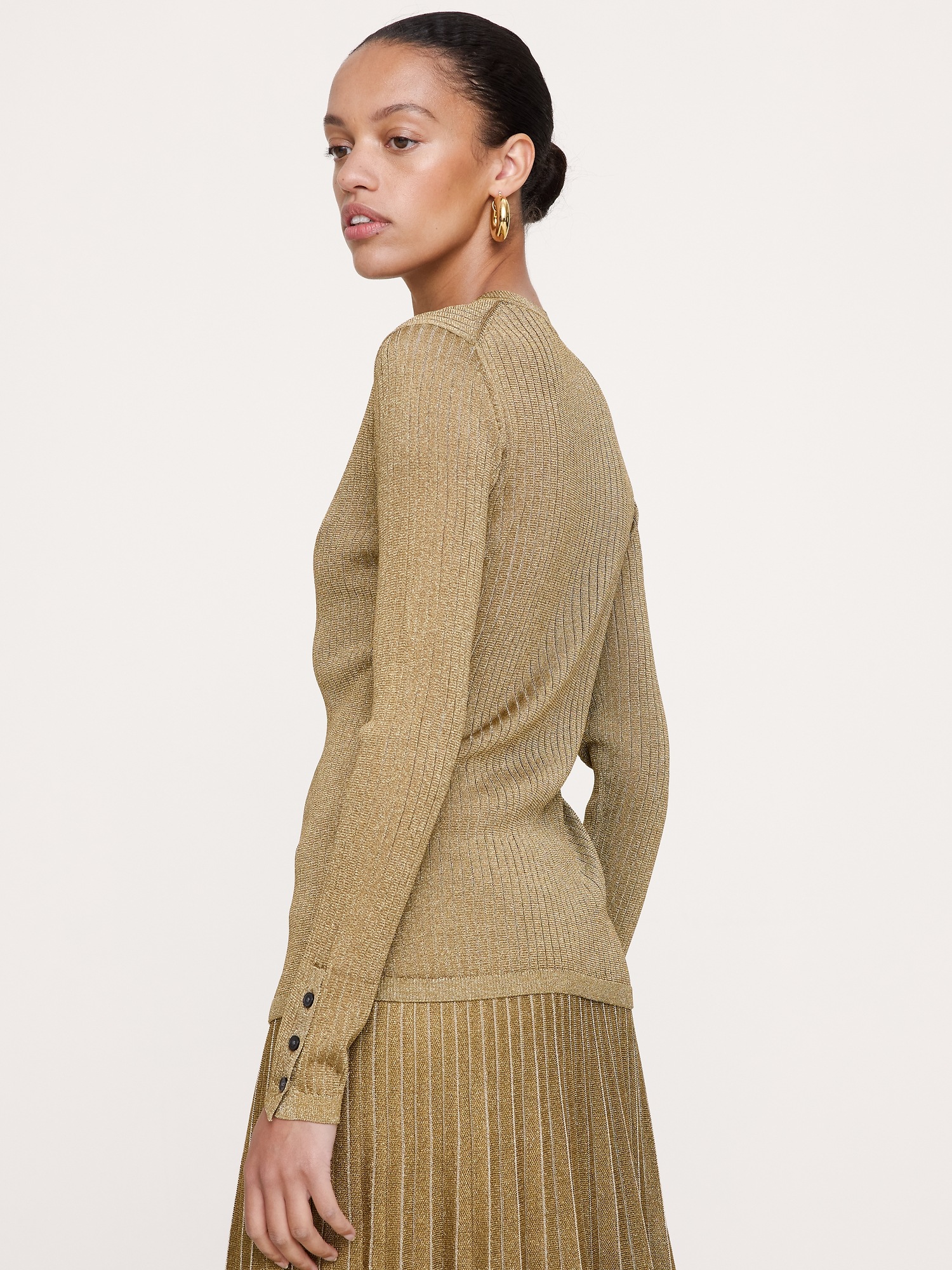 Женский кардиган Banana Republic Metallic Cardigan, цвет: Золотой — фото 3