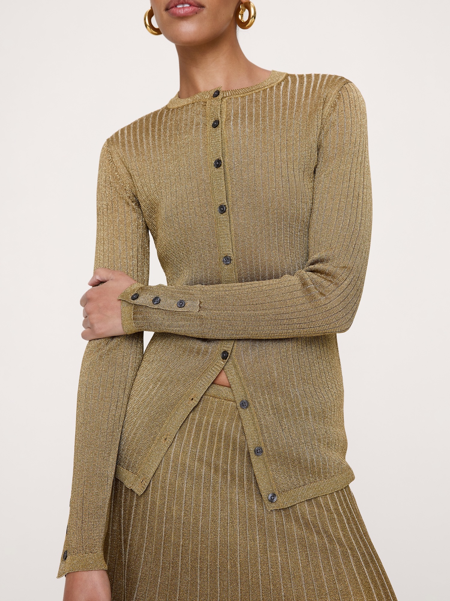 Женский кардиган Banana Republic Metallic Cardigan, цвет: Золотой — фото 4
