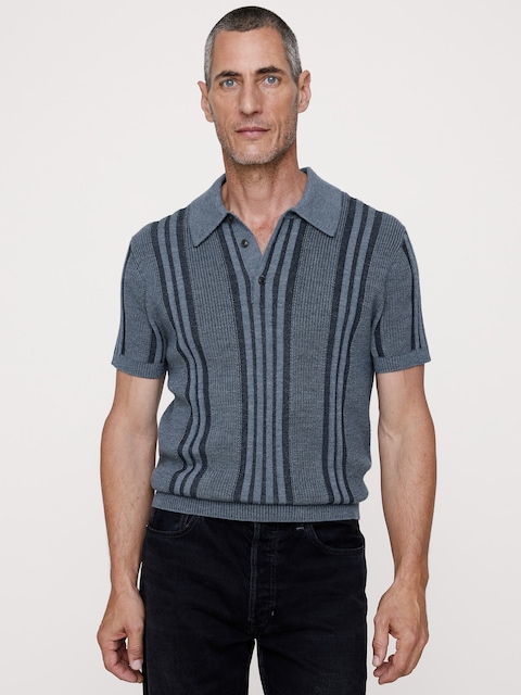 Merino-Cotton Texture Stripe Sweater Polo