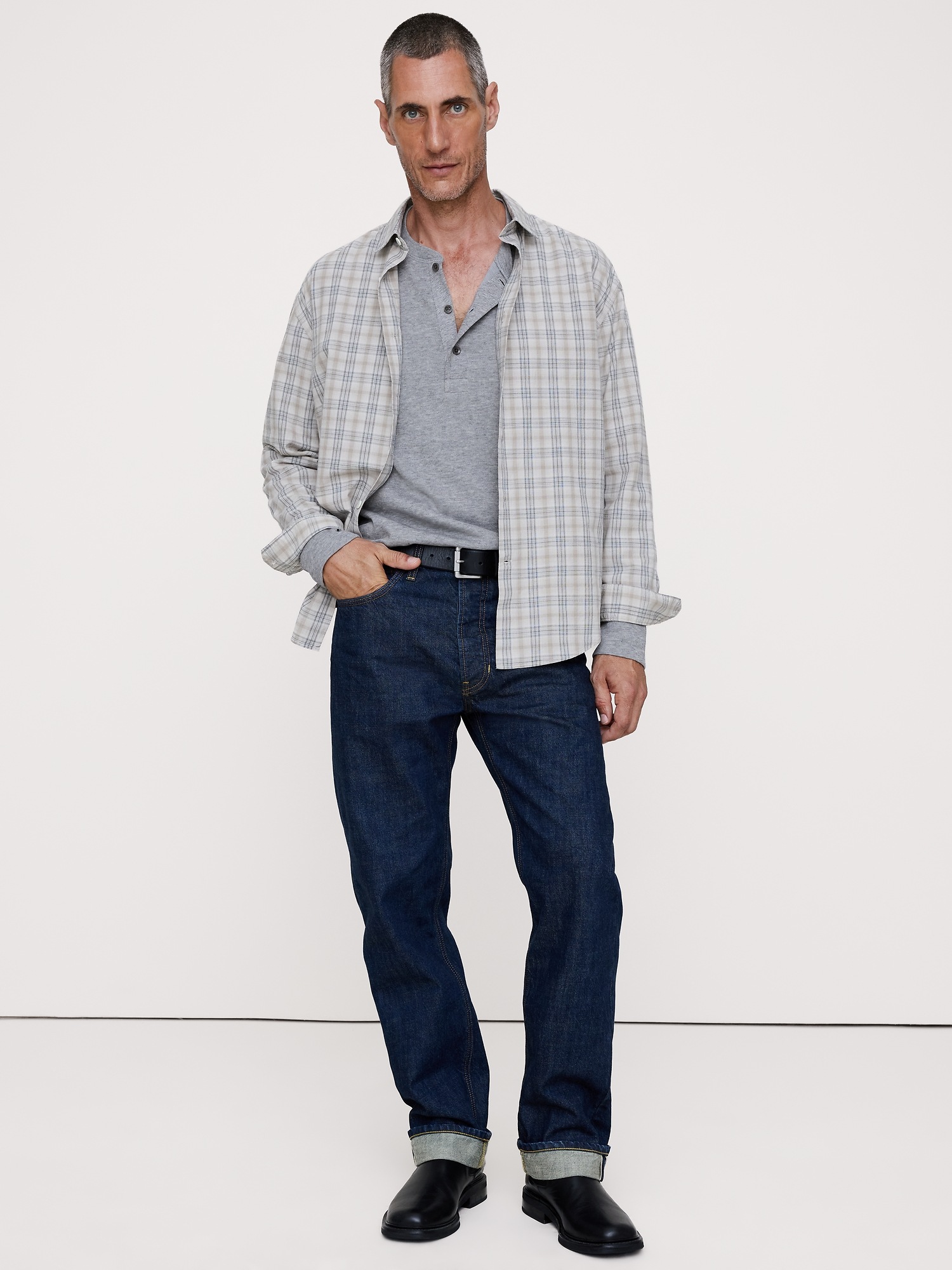 Мужская футболка Banana Republic Slub Double-Knit Henley, цвет: Меланжевый серый — фото 3
