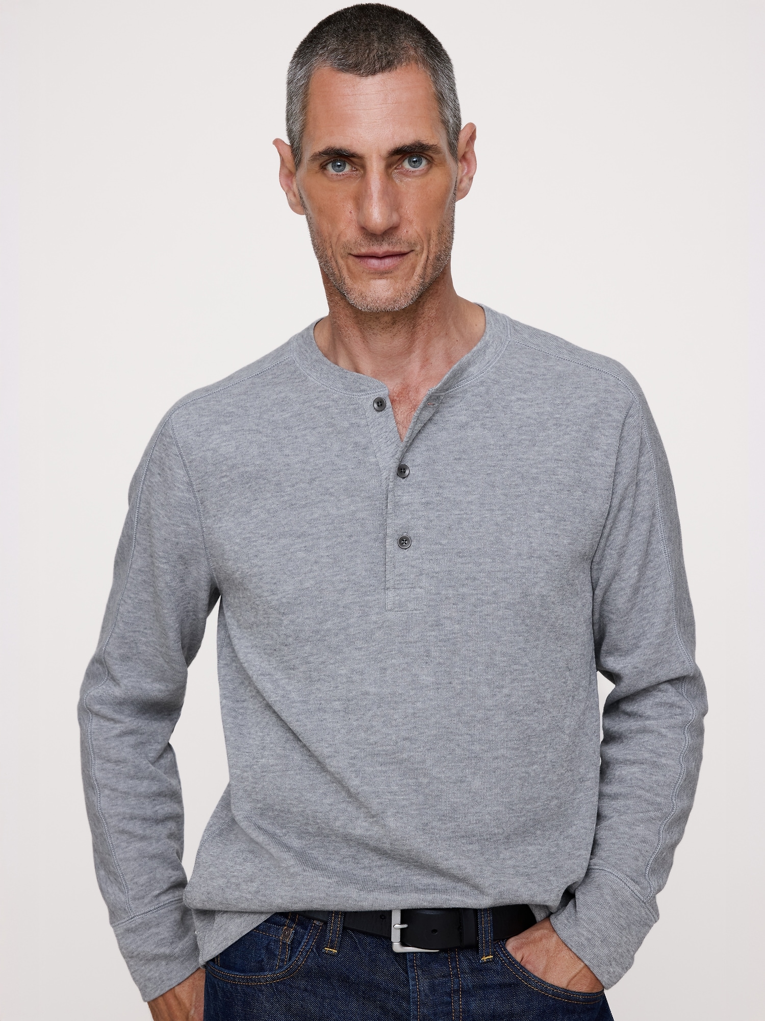 Slub Double-Knit Henley T-Shirt