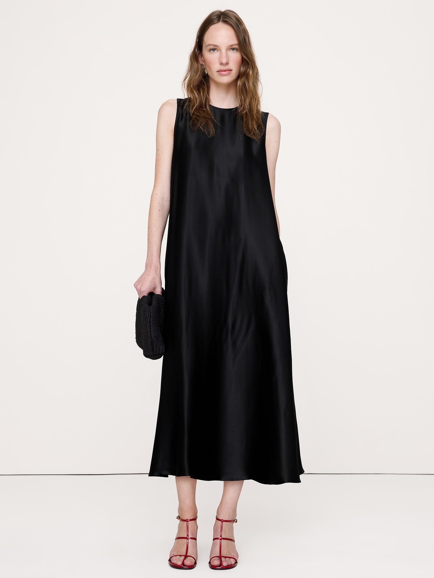 Image number 1 showing, Italian Satin Sleeveless Trapeze Dress