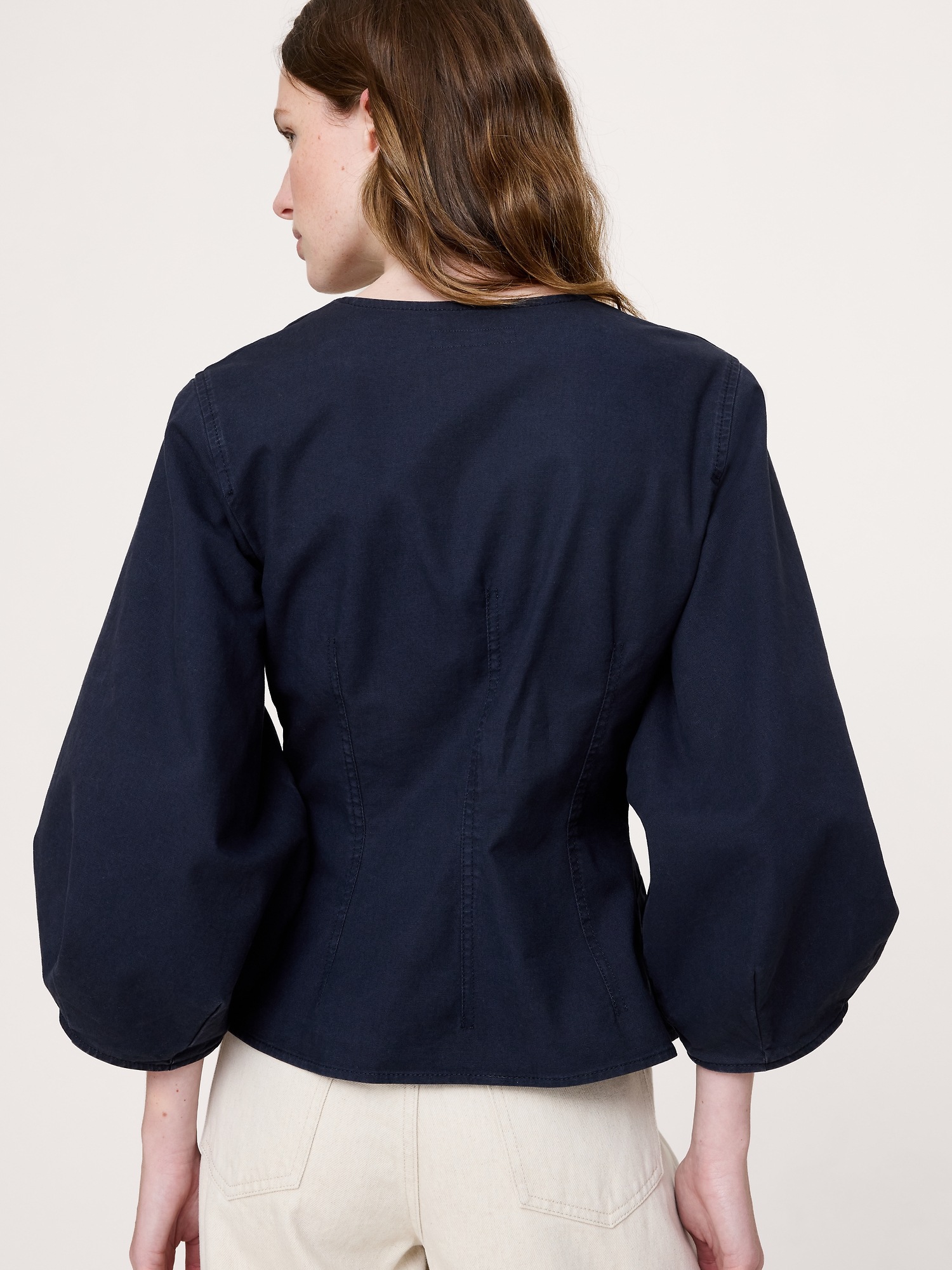 Женский топ Banana Republic Cotton Canvas Puff-Sleeve Top, цвет: Тёмно-синий — фото 2