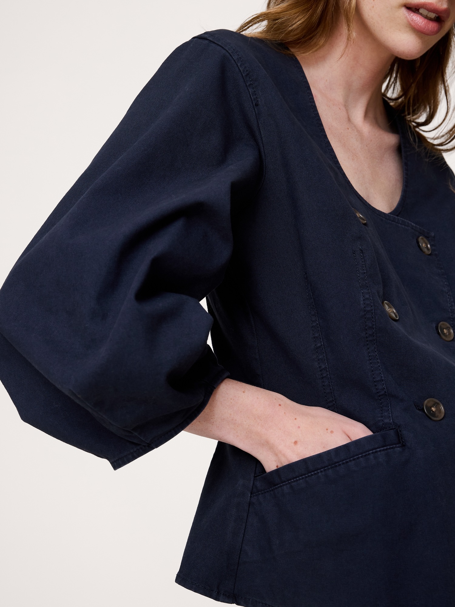 Женский топ Banana Republic Cotton Canvas Puff-Sleeve Top, цвет: Тёмно-синий — фото 5