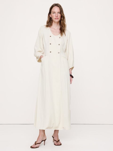 Drapey Twill Buttoned Maxi Dress
