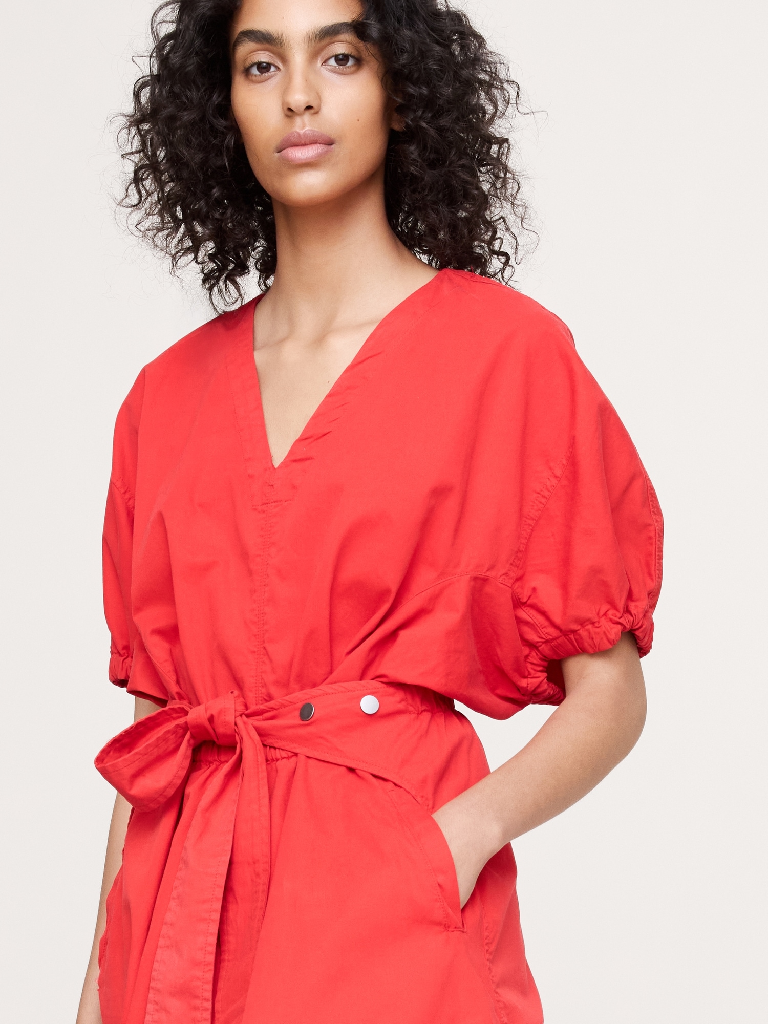 Image number 6 showing, Cotton Twill Puff-Sleeve Midi Dress