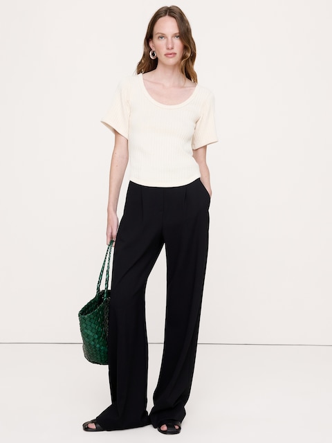 Ribbed Stretch-Cotton Scoop-Neck T-Shirt - Alabaster Off