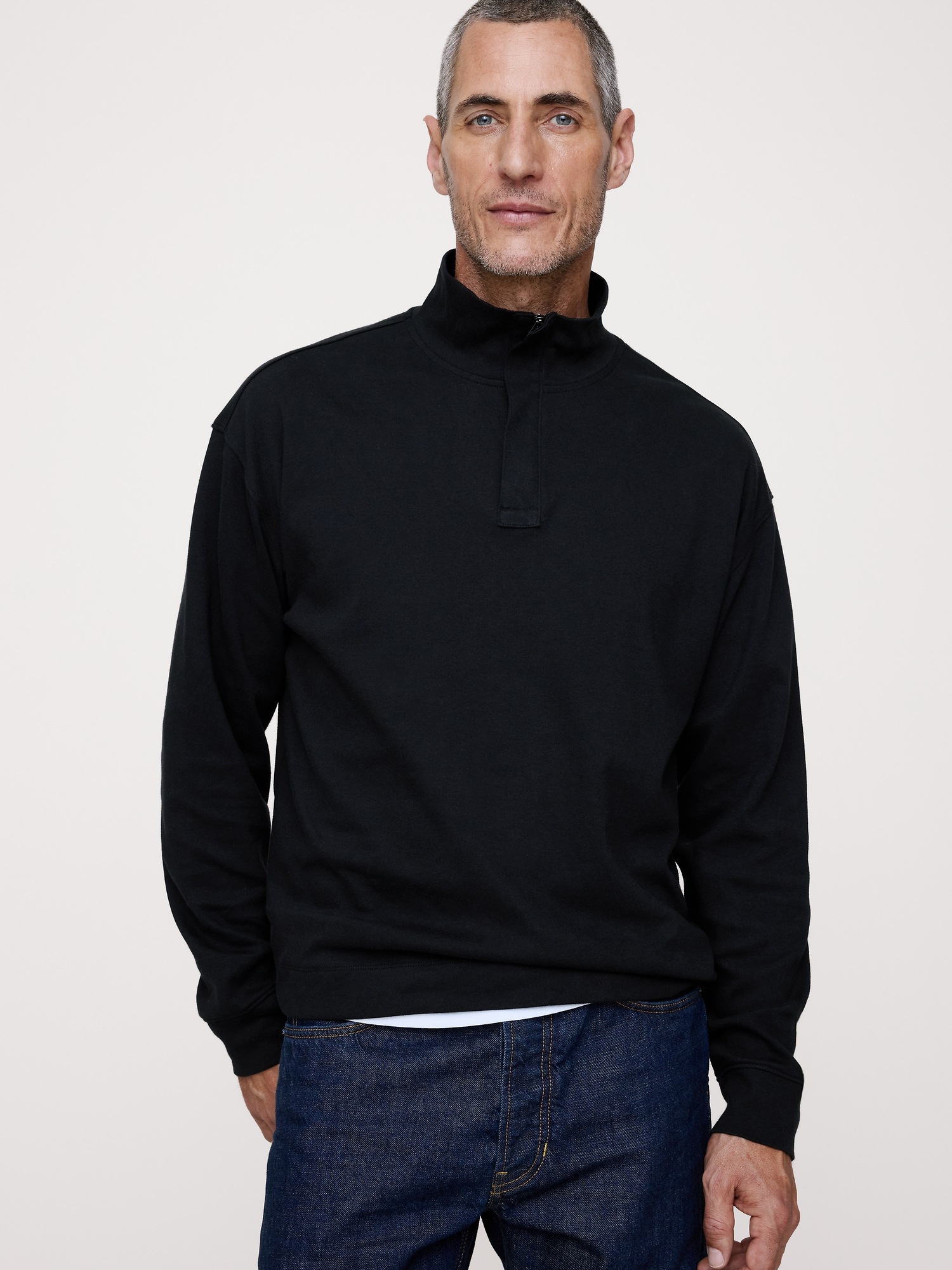 Мужской свитер Banana Republic Luxury-Touch Half-Zip Pullover, цвет: Чёрный — фото 3