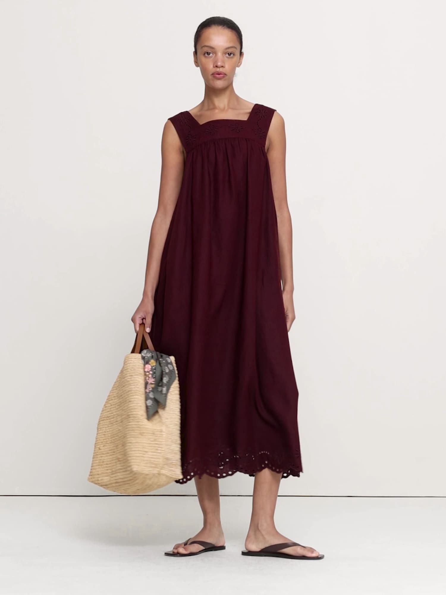 Embroidered Linen Square-Neck Dress - thumbnail 4