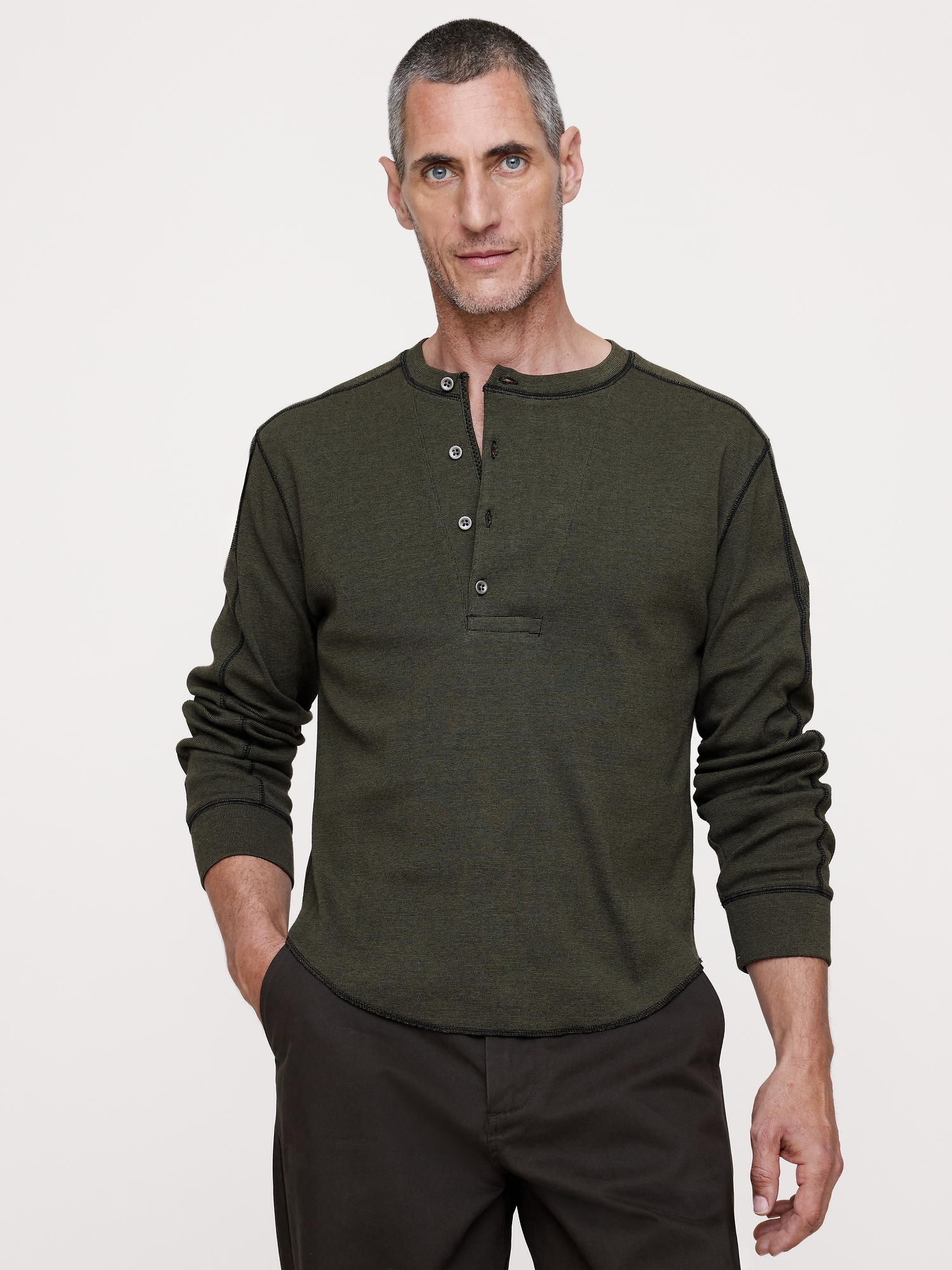 Ribbed Cotton Henley T-Shirt - thumbnail 4