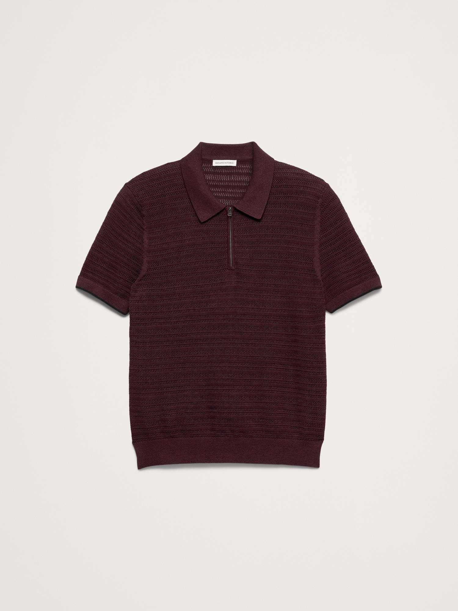 Image number 5 showing, Cotton-Linen Mesh Zip Polo