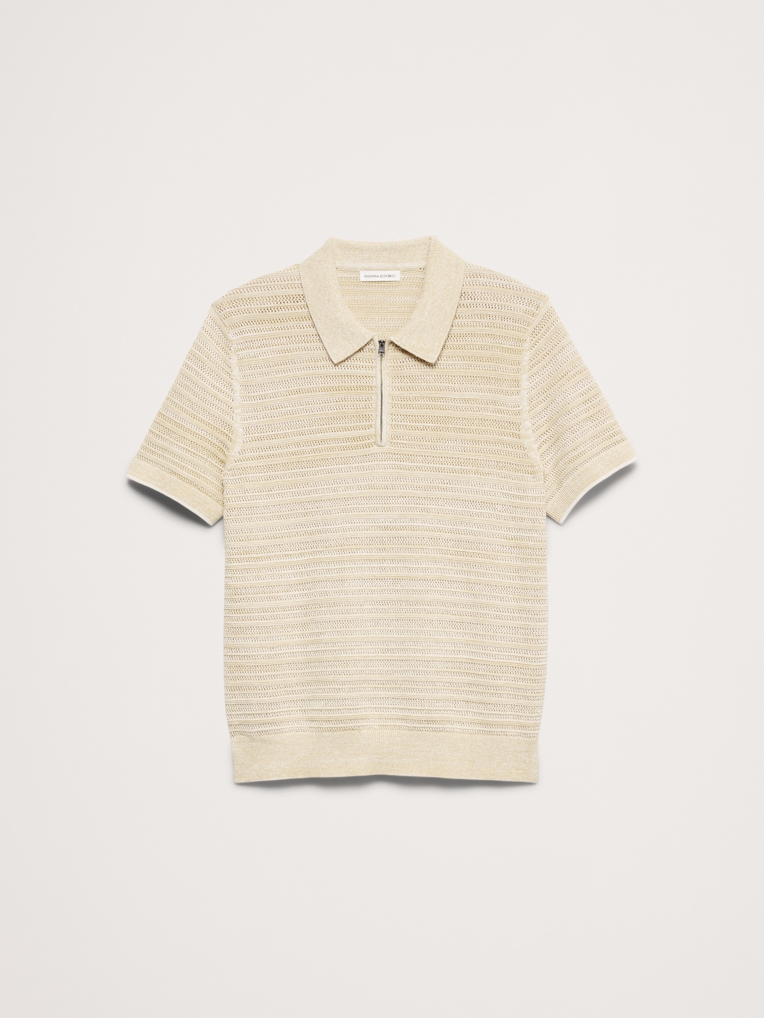Image number 2 showing, Cotton-Linen Mesh Zip Polo
