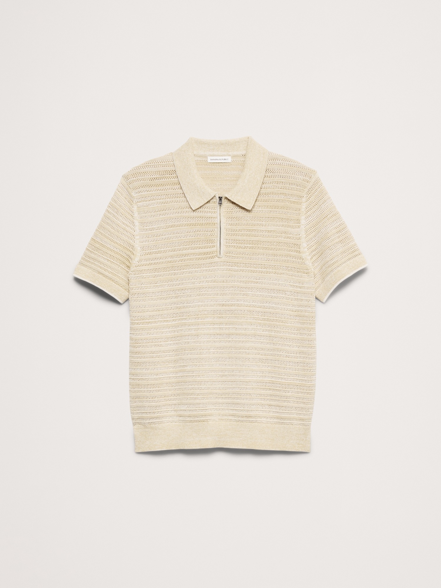Мужское поло Banana Republic Cotton-Linen Mesh Zip Polo, цвет: Золотой хаки — фото 2