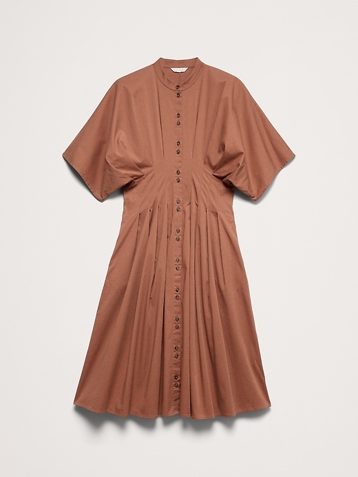 Image number 7 showing, Stretch-Cotton Pleated Midi Shirt Dress