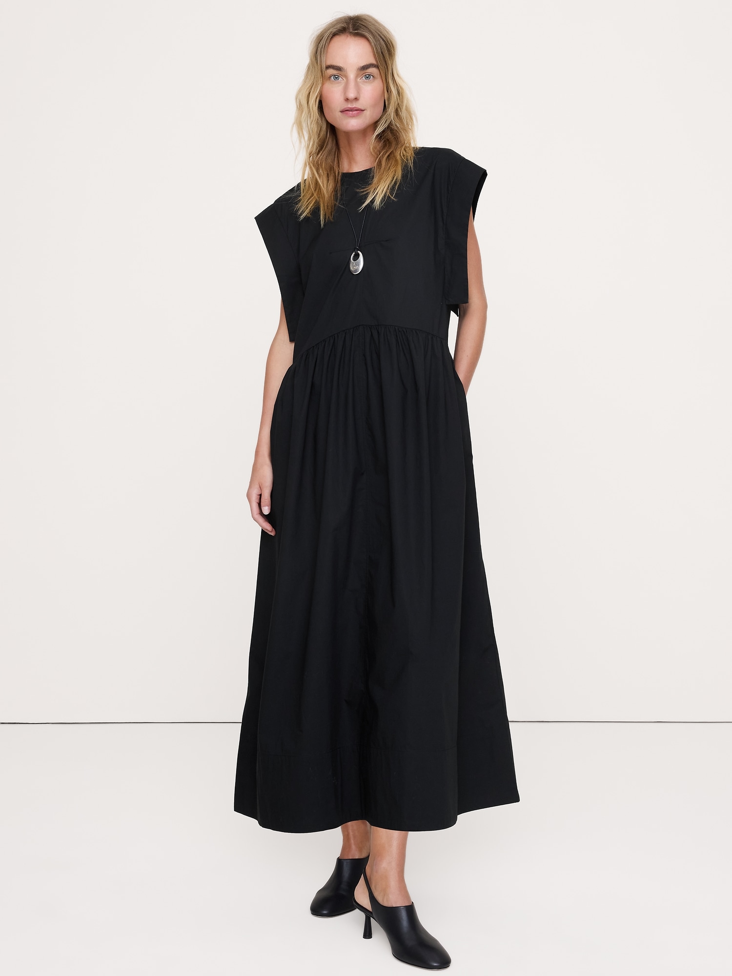 Image number 1 showing, Cotton Poplin Drop-Waist Maxi Dress