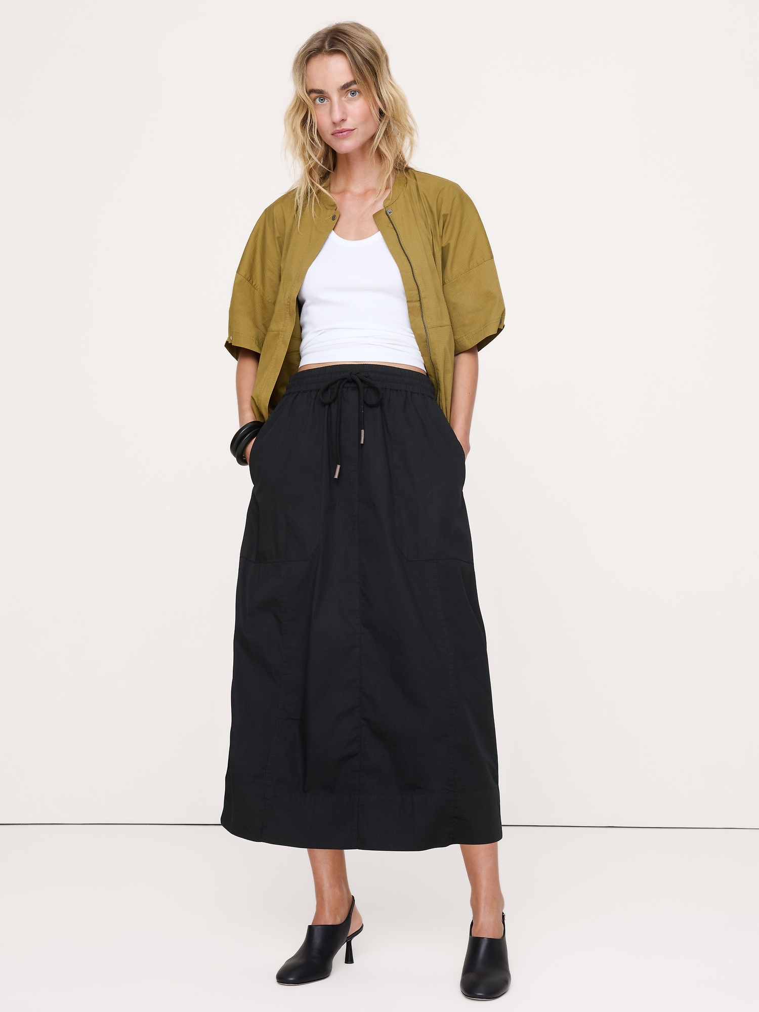 Image number 1 showing, Stretch-Cotton Barrel Midi Skirt