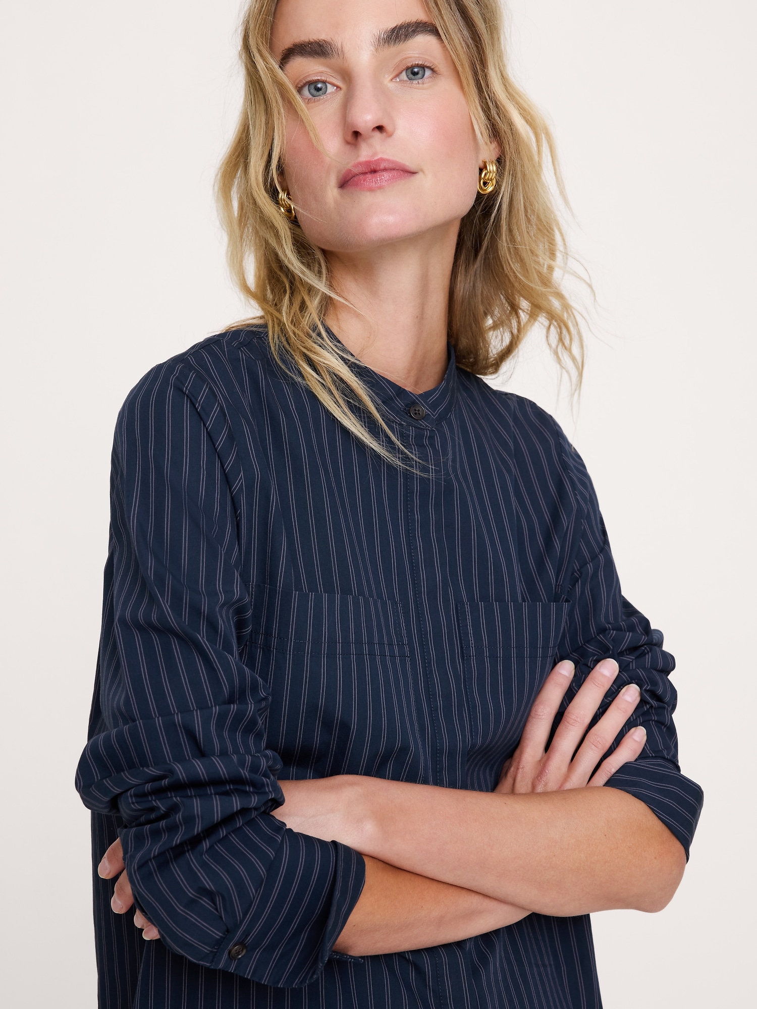 Cotton Trapeze Mini Shirt Dress - thumbnail 6