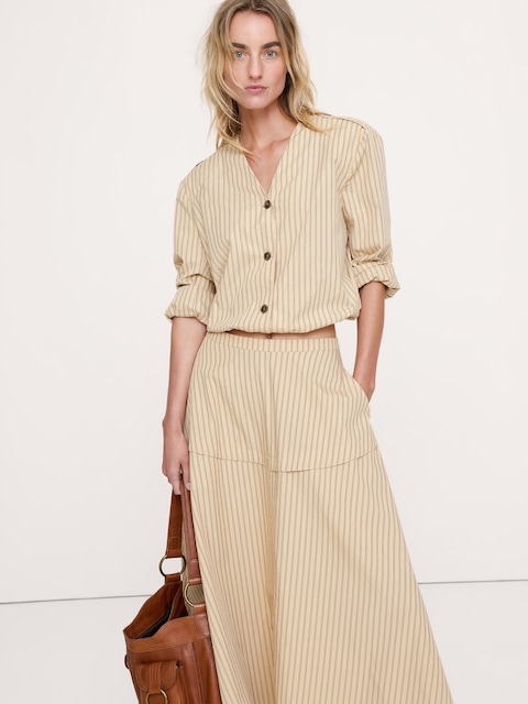 Cotton Poplin Bubble-Hem Shirt