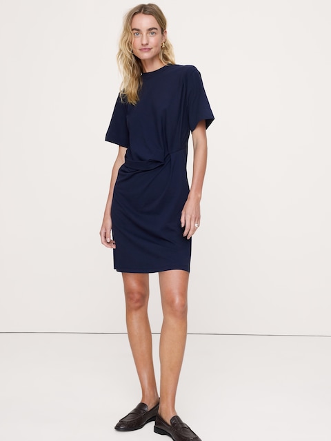 Stretch-Cotton High-Neck Mini Dress