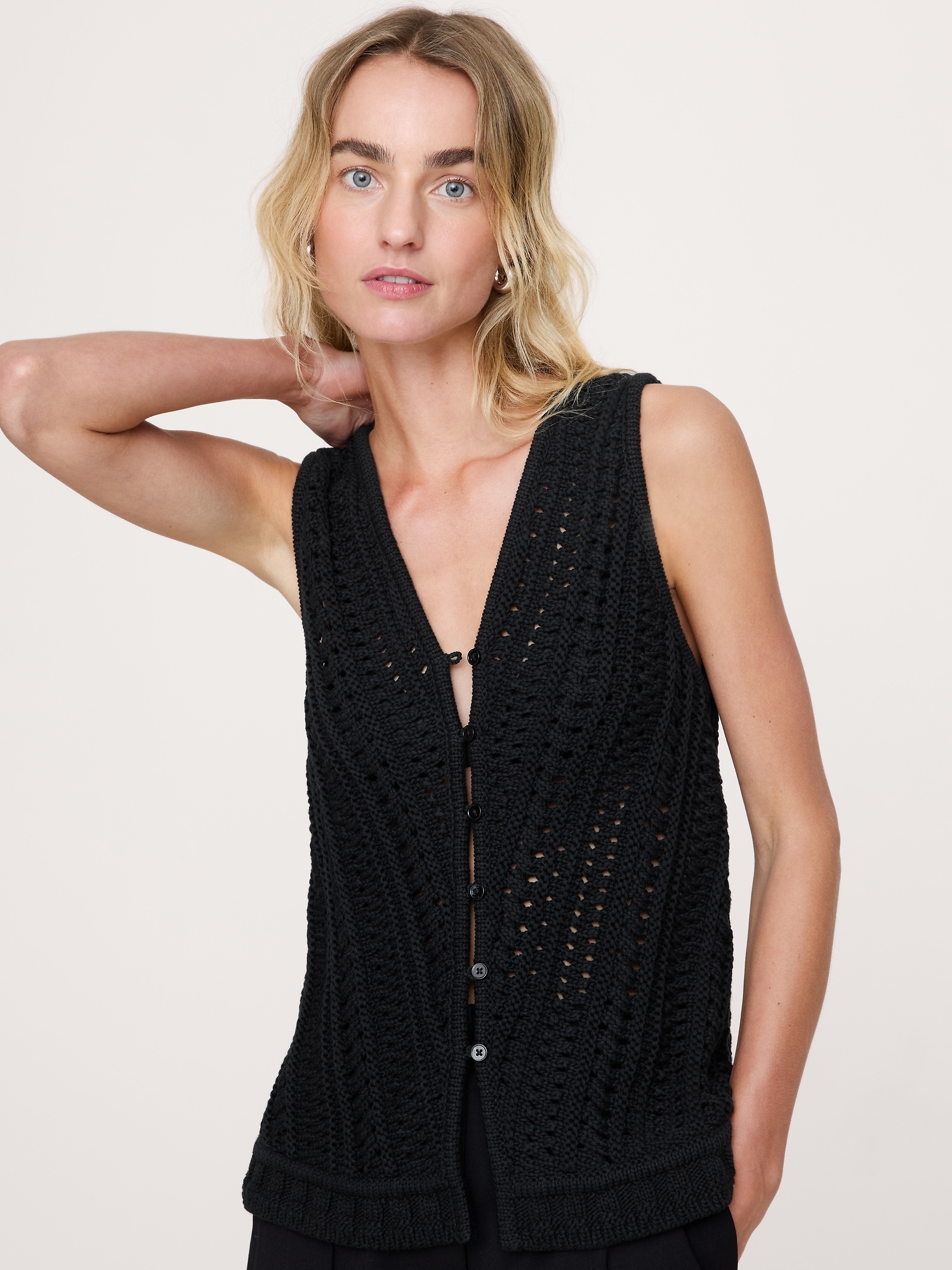 Image number 4 showing, Cotton Crochet Sweater Vest