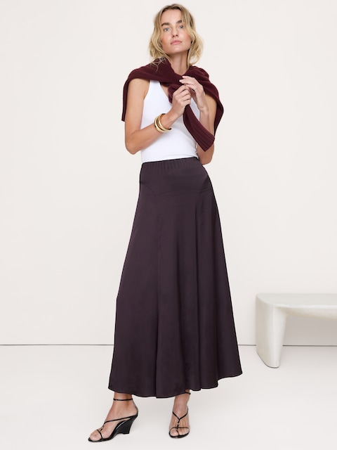 Stretch-Satin Maxi Skirt
