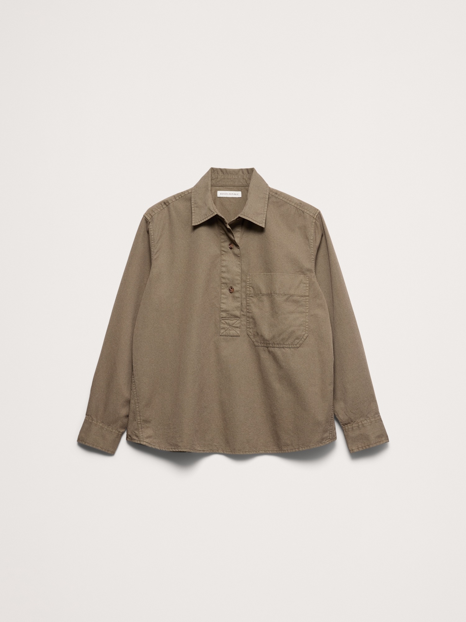 Женская рубашка Banana Republic Relaxed Cotton-Twill Popover, цвет: Зелёный — фото 4