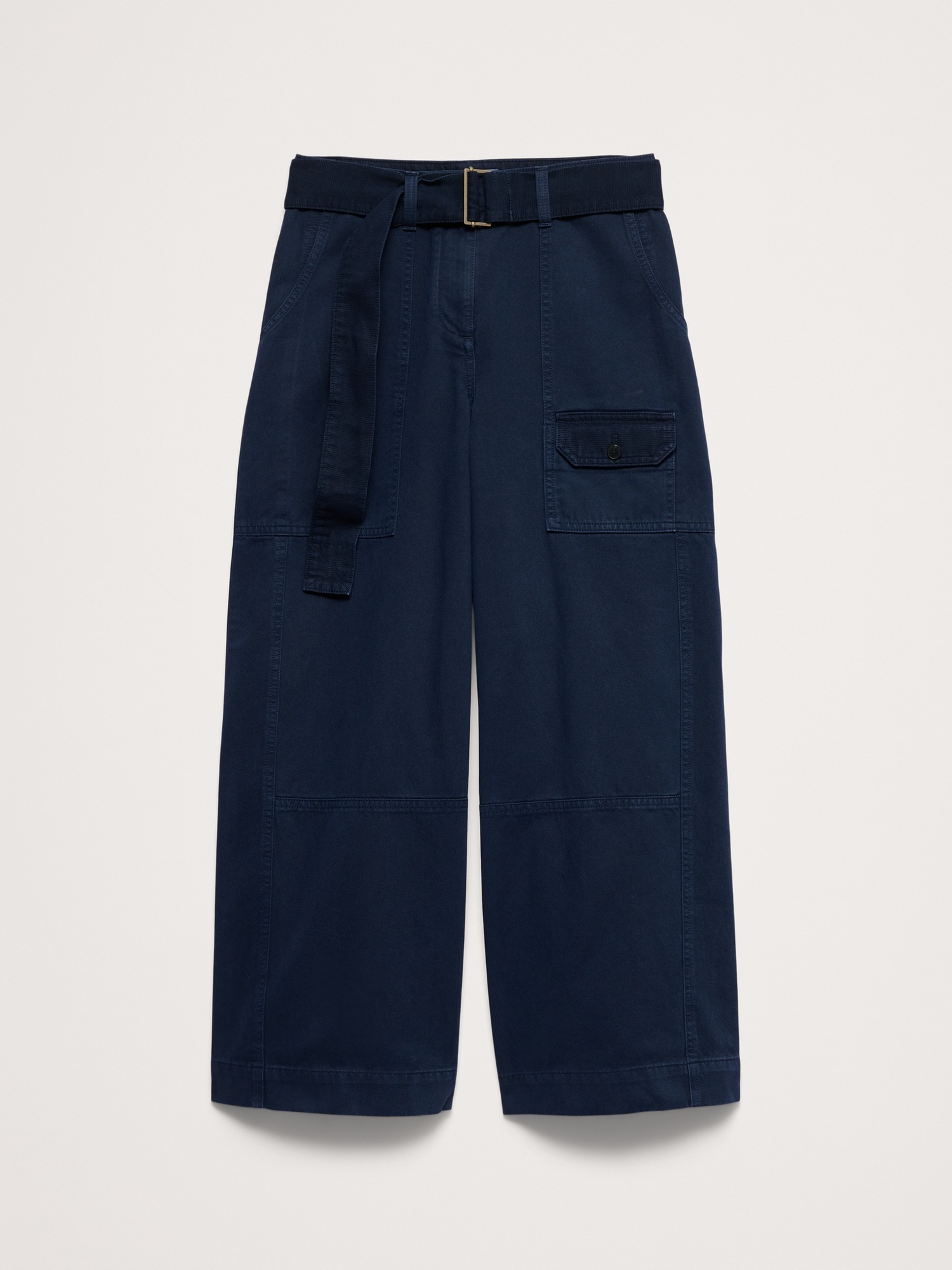 Женские брюки Banana Republic High-Rise Wide-Leg Cotton Utility Pant, цвет: Тёмно-синий — фото 4