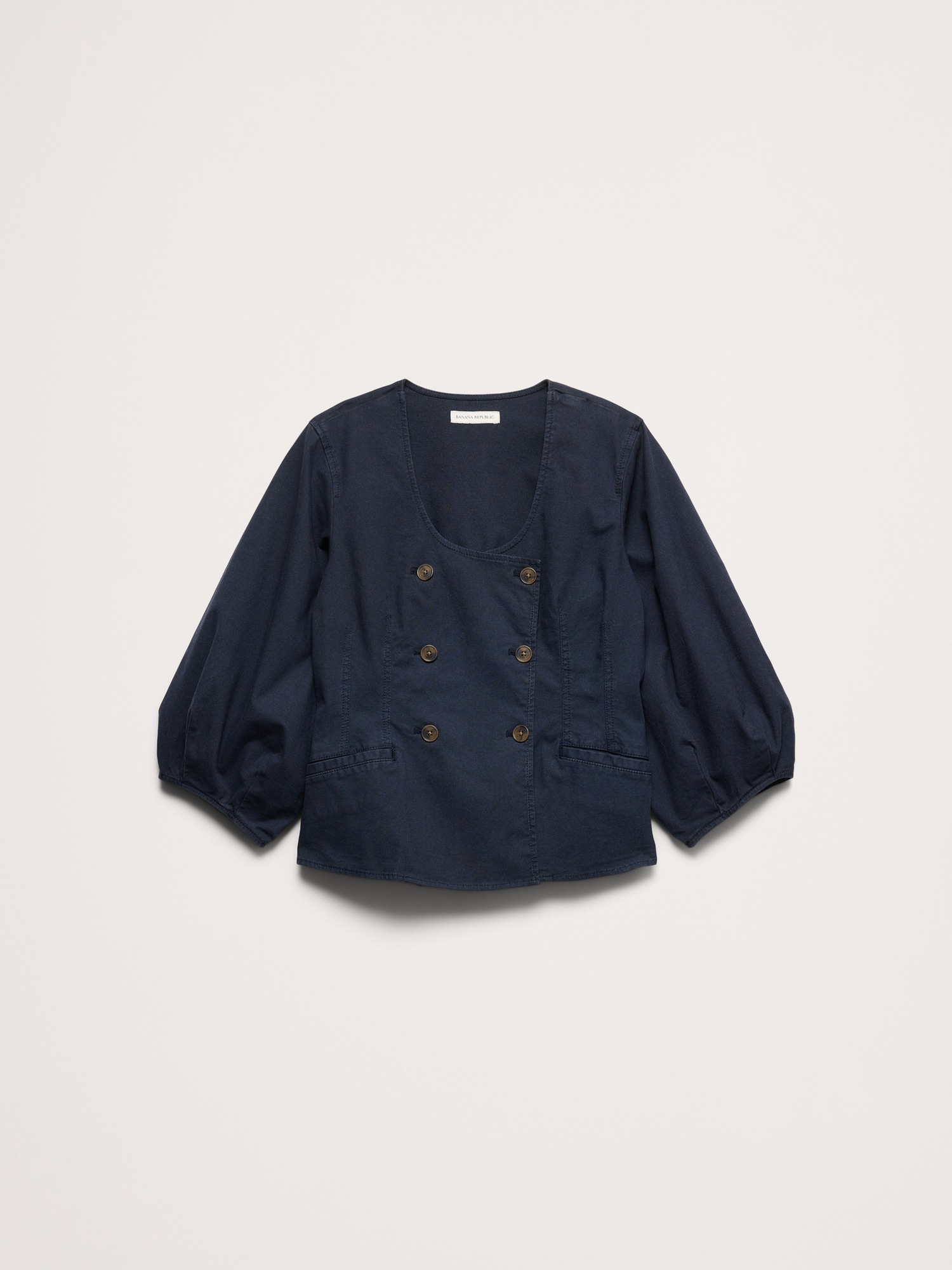 Женский топ Banana Republic Cotton Canvas Puff-Sleeve Top, цвет: Тёмно-синий — фото 4