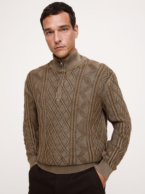 Cotton Cable-Knit Half-Zip Sweater