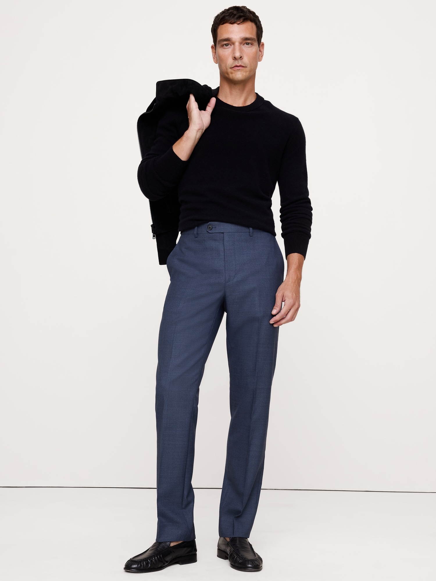 Мужские брюки Banana Republic Tailored Slim Signature Stretch Italian Rustico Suit Pant, цвет: Тёмный синий — фото 4
