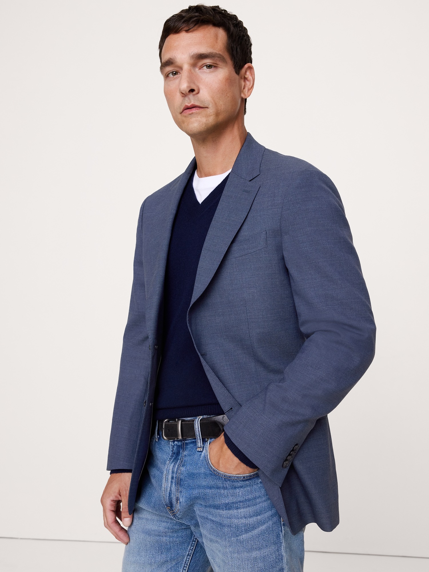 Мужской пиджак Banana Republic Tailored Slim Signature Stretch Italian Rustico Suit, цвет: Тёмный синий — фото 3
