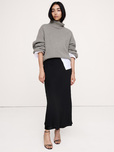 Layered Georgette-Satin Maxi Skirt
