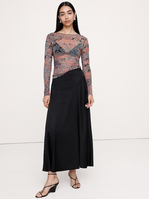 Stretch-Satin Maxi Skirt