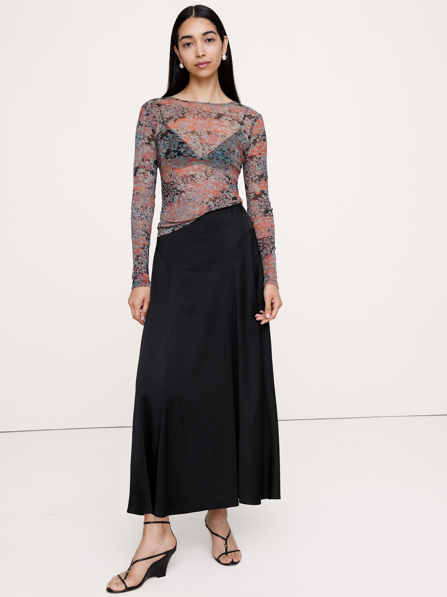 Женская юбка Banana Republic Stretch-Satin Maxi, цвет: Чёрный