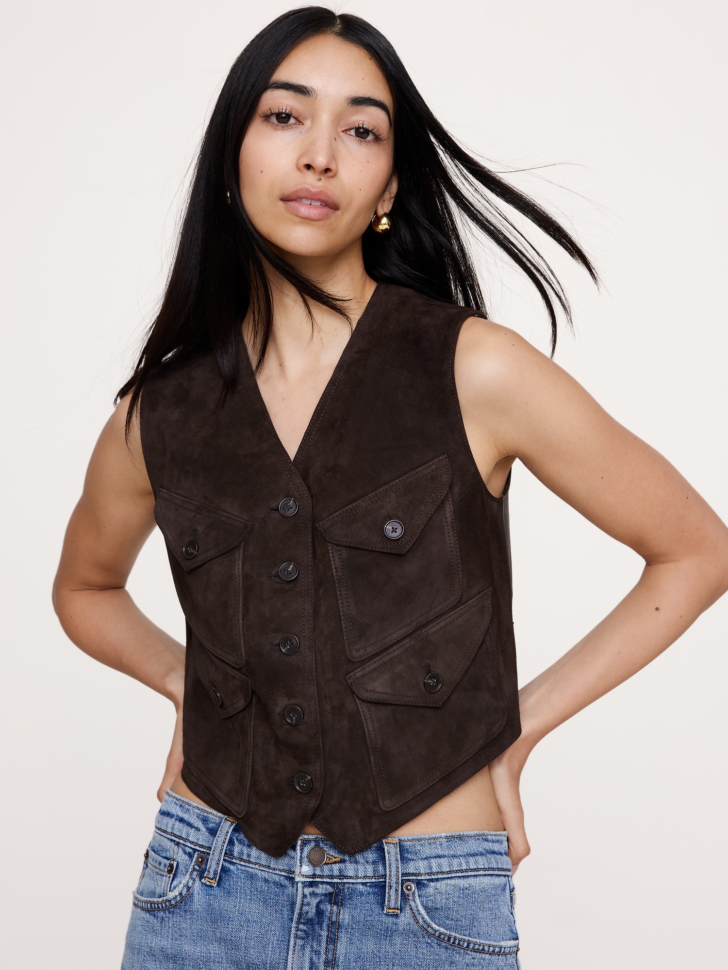 Женский жилет Banana Republic Suede Pocket Vest, цвет: Коричневый — фото 3