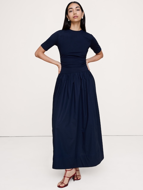 Jersey + Cotton Poplin Maxi Dress