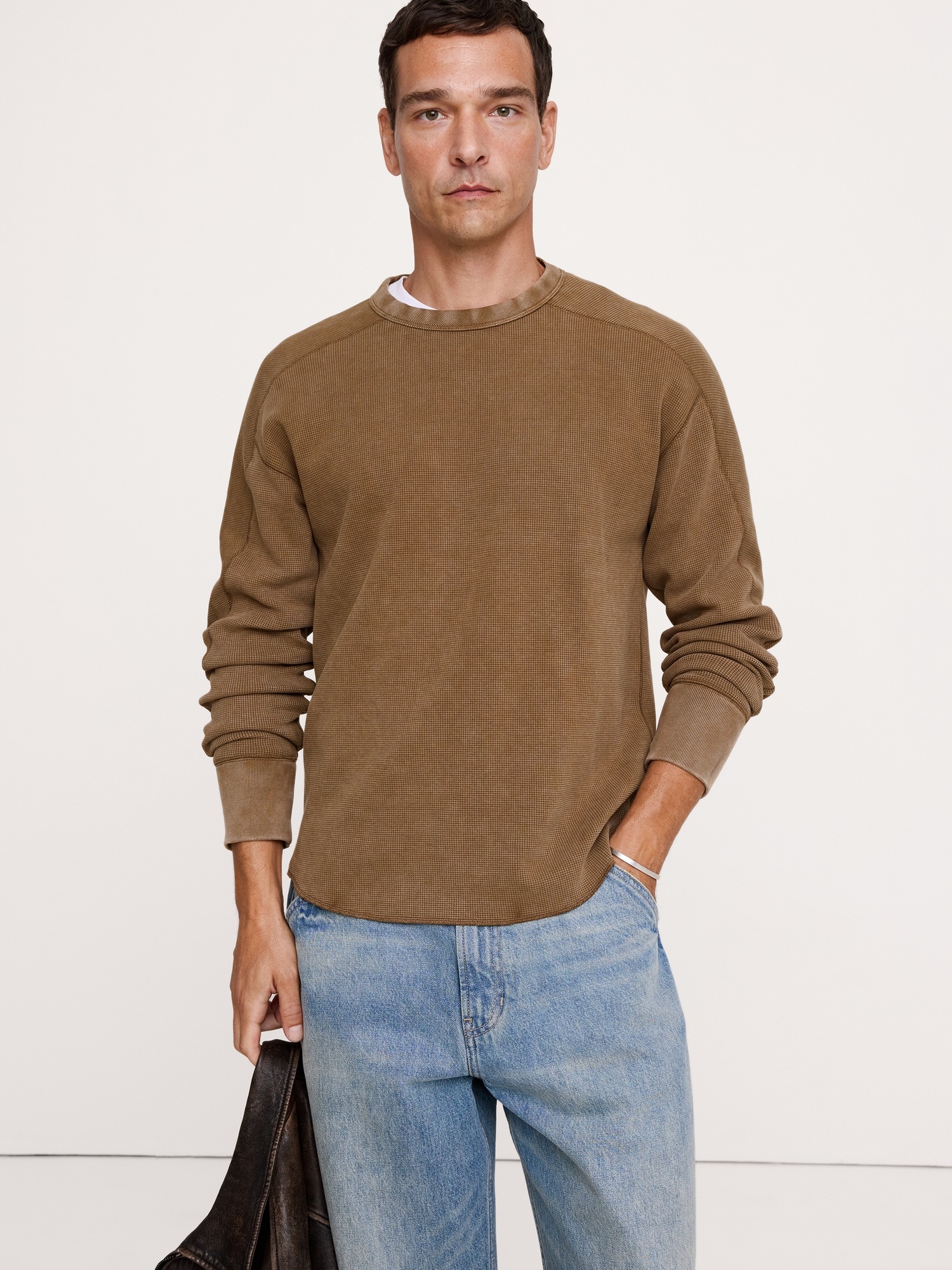 Мужская футболка Banana Republic Cotton Waffle-Knit, цвет: Коричневый