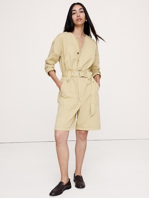 Oversized Cotton Twill Utility Jumpsuit | Banana Republic