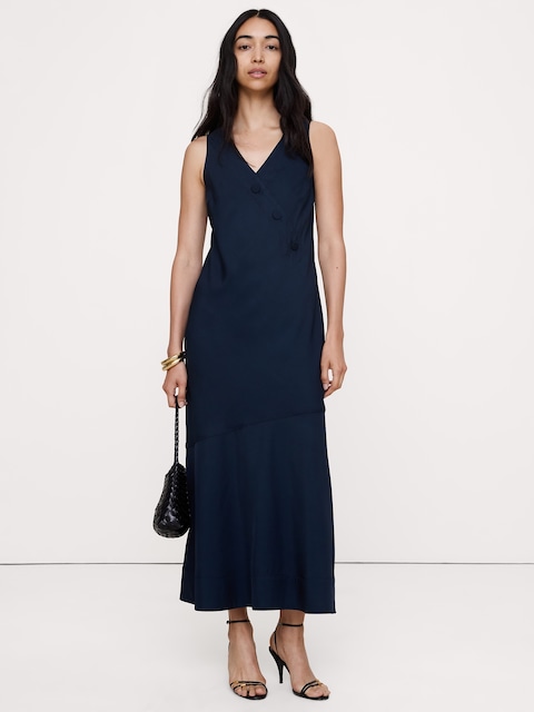 Viscose Buttoned Midi Dress