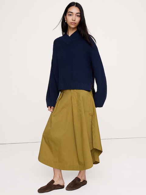 Oversized Merino-Cotton High V-Neck Sweater