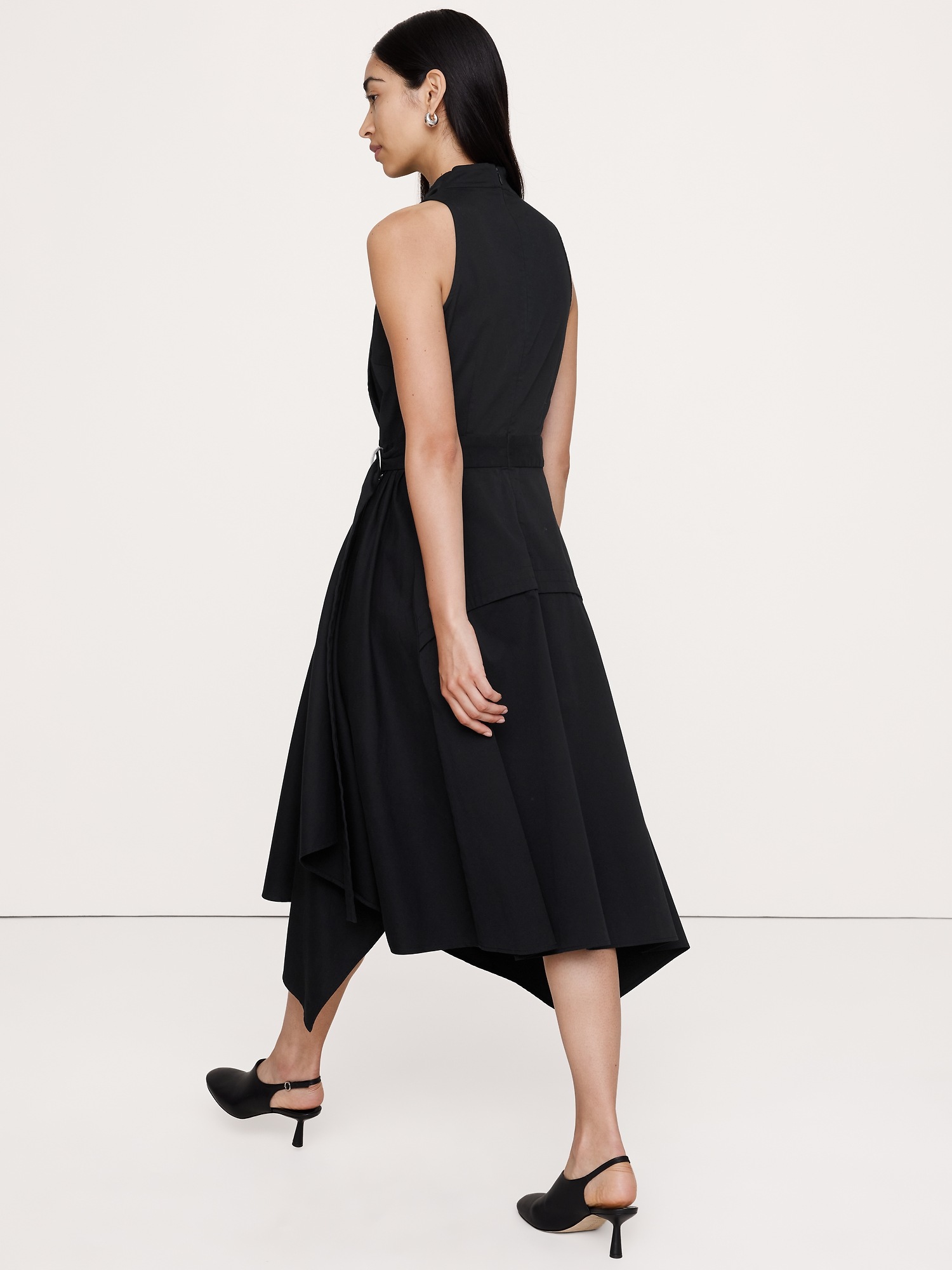 Женское платье Banana Republic Stretch-Cotton Cowl-Neck Midi, цвет: Чёрный — фото 2