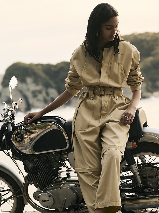 Oversized Cotton Twill Utility Jumpsuit | Banana Republic