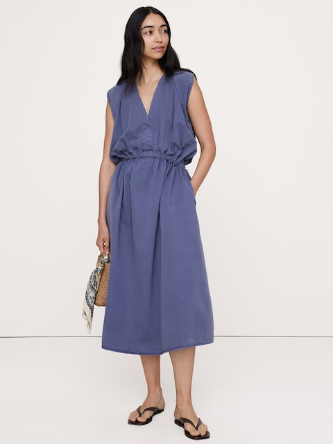 Cotton Twill Cinch-Waist Dress